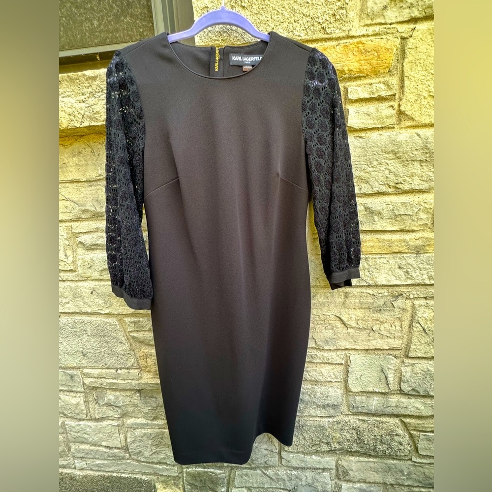 EUC - Embellished Dress with Puff Sleeves- Black - Size 8